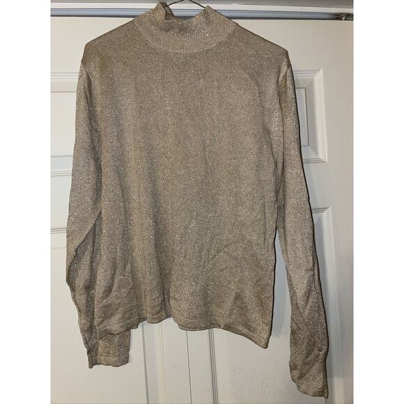 Talbots Women's Turtleneck Sweater Gold Silk Rayon Metallic Blend Medium - Picture 1 of 4